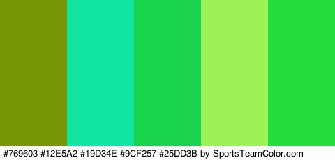 #769603 #12E5A2 #19D34E #9CF257 #25DD3B Colors