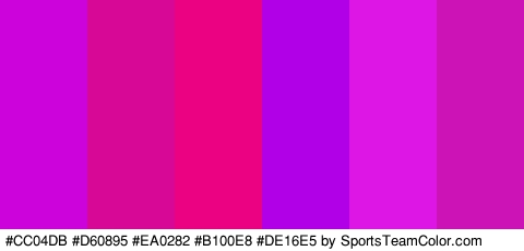 #CC04DB #D60895 #EA0282 #B100E8 #DE16E5 #CC14B6 Colors