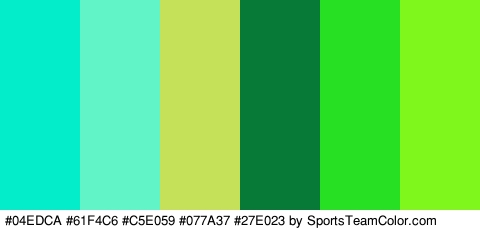 #04EDCA #61F4C6 #C5E059 #077A37 #27E023 #7FF71D Colors