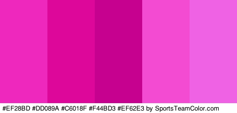 #EF28BD #DD089A #C6018F #F44BD3 #EF62E3 Colors