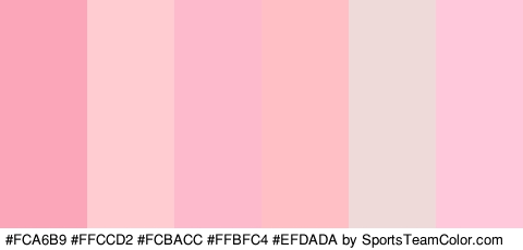 #FCA6B9 #FFCCD2 #FCBACC #FFBFC4 #EFDADA #FFC9DB Colors