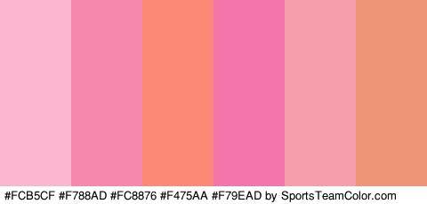 #FCB5CF #F788AD #FC8876 #F475AA #F79EAD #EF9577 Colors