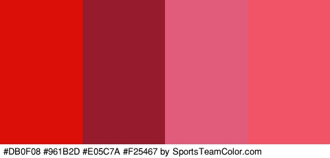 #DB0F08 #961B2D #E05C7A #F25467 Colors