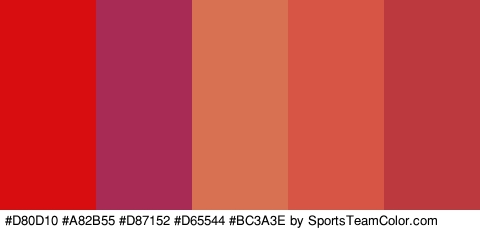 #D80D10 #A82B55 #D87152 #D65544 #BC3A3E Colors