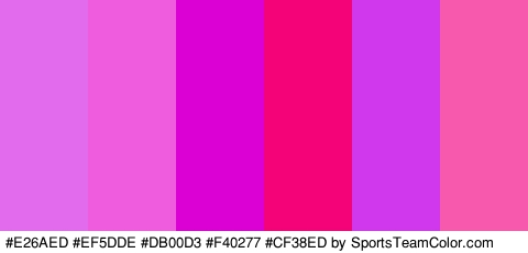 #E26AED #EF5DDE #DB00D3 #F40277 #CF38ED #F759AD Colors