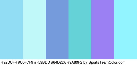 #92DCF4 #C0F7F9 #759BDD #64D2D6 #9A80F2 #91F4FF Colors