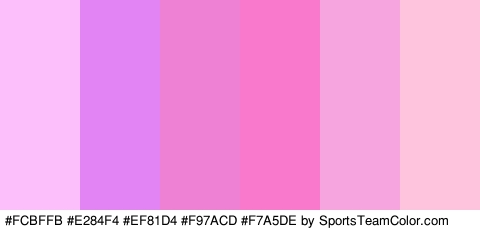 #FCBFFB #E284F4 #EF81D4 #F97ACD #F7A5DE #FFC4DD Colors