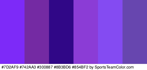 #7D2AF9 #742AA3 #300887 #8B3BD6 #854BF2 #6746AF Colors