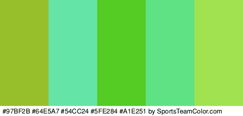 #97BF2B #64E5A7 #54CC24 #5FE284 #A1E251 Colors