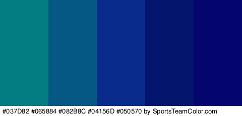 #037D82 #065884 #082B8C #04156D #050570 Colors