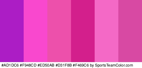 #AD1DC6 #F948CD #ED50AB #D31F8B #F469C6 #D849A4 Colors