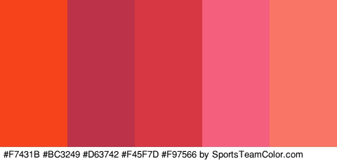 #F7431B #BC3249 #D63742 #F45F7D #F97566 Colors