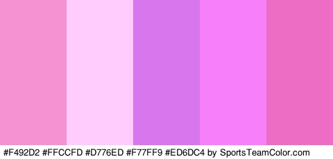 #F492D2 #FFCCFD #D776ED #F77FF9 #ED6DC4 Colors