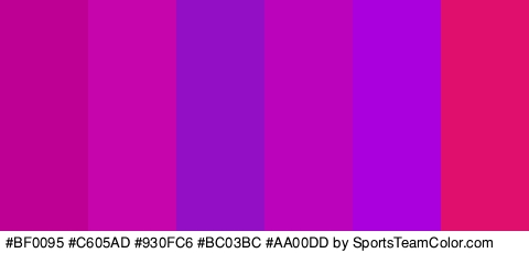 #BF0095 #C605AD #930FC6 #BC03BC #AA00DD #E00F6D Colors