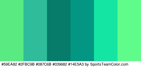 #59EA82 #2FBC9B #087C6B #039682 #14E5A3 #5FFC8C Colors