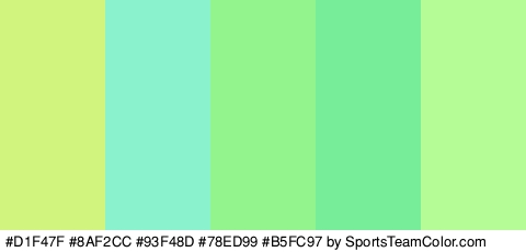 #D1F47F #8AF2CC #93F48D #78ED99 #B5FC97 Colors