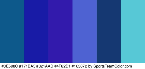 #0E598C #171BA5 #321AAD #4F62D1 #163872 #57C9D6 Colors