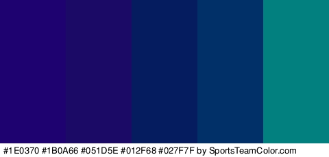 #1E0370 #1B0A66 #051D5E #012F68 #027F7F Colors