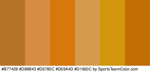 #B77428 #D88B43 #D6780C #D69A4D #D1960C #C16F03 Colors