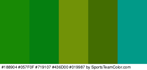 #188904 #057F0F #719107 #436D00 #019987 Colors