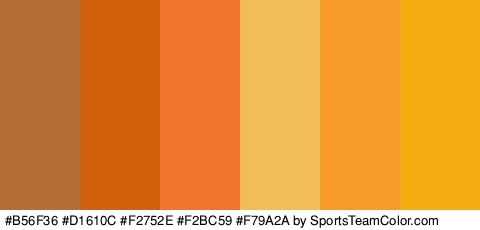 #B56F36 #D1610C #F2752E #F2BC59 #F79A2A #F4AC11 Colors