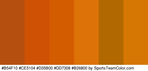 #B54F10 #CE5104 #D35B00 #DD7308 #B26800 #D67704 Colors