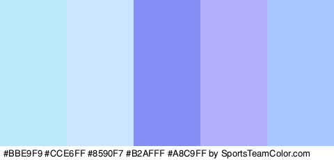 #BBE9F9 #CCE6FF #8590F7 #B2AFFF #A8C9FF Colors