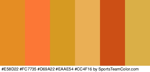 #E58D22 #FC7735 #D69A22 #EAAE54 #CC4F16 #DBAF48 Colors