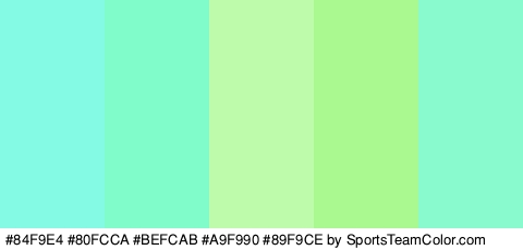 #84F9E4 #80FCCA #BEFCAB #A9F990 #89F9CE Colors