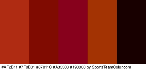 #AF2B11 #7F0B01 #87011C #A33303 #190000 Colors