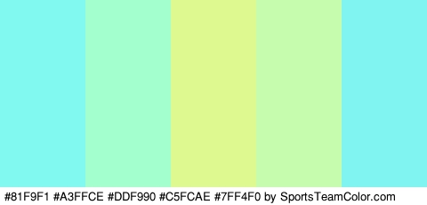 #81F9F1 #A3FFCE #DDF990 #C5FCAE #7FF4F0 Colors