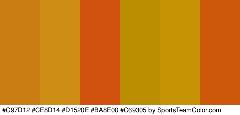 #C97D12 #CE8D14 #D1520E #BA8E00 #C69305 #CE580A Colors