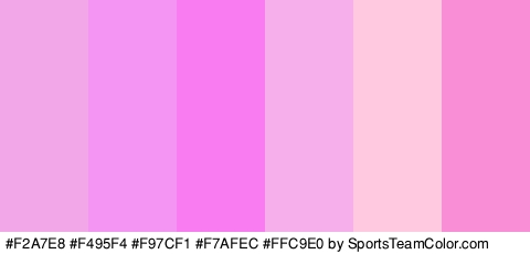 #F2A7E8 #F495F4 #F97CF1 #F7AFEC #FFC9E0 #F98ED7 Colors