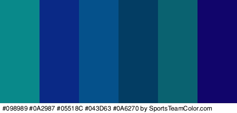 #098989 #0A2987 #05518C #043D63 #0A6270 #11056B Colors