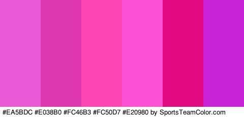 #EA5BDC #E038B0 #FC46B3 #FC50D7 #E20980 #C924D8 Colors