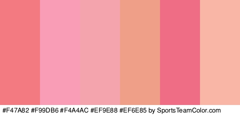 #F47A82 #F99DB6 #F4A4AC #EF9E88 #EF6E85 #F9B6A7 Colors