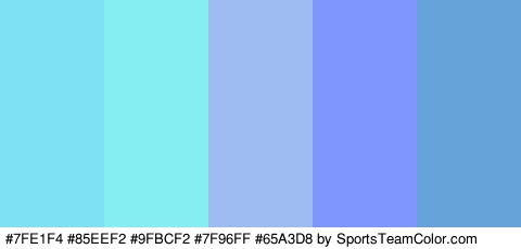 #7FE1F4 #85EEF2 #9FBCF2 #7F96FF #65A3D8 Colors