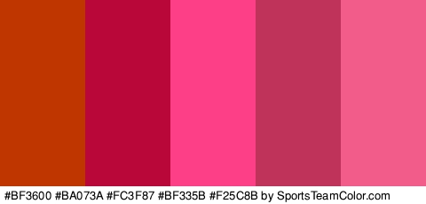 #BF3600 #BA073A #FC3F87 #BF335B #F25C8B Colors