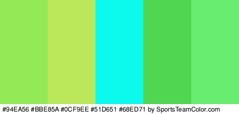 #94EA56 #BBE85A #0CF9EE #51D651 #68ED71 Colors