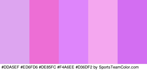 #DDA5EF #ED6FD6 #DE85FC #F4A6EE #D36DF2 Colors