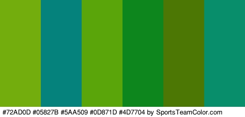 #72AD0D #05827B #5AA509 #0D871D #4D7704 #098E6B Colors