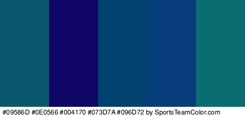 #09586D #0E0566 #004170 #073D7A #096D72 Colors