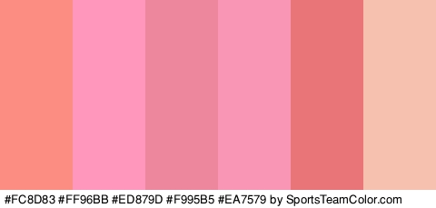 #FC8D83 #FF96BB #ED879D #F995B5 #EA7579 #F7C1AF Colors