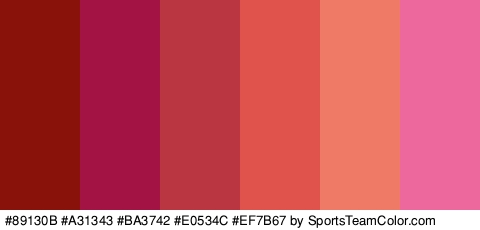 #89130B #A31343 #BA3742 #E0534C #EF7B67 #ED689D Colors