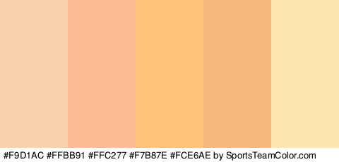 #F9D1AC #FFBB91 #FFC277 #F7B87E #FCE6AE Colors