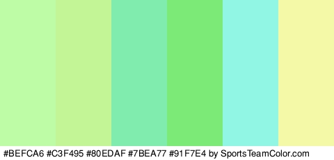 #BEFCA6 #C3F495 #80EDAF #7BEA77 #91F7E4 #F4F9A7 Colors