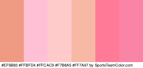 #EF9B83 #FFBFD4 #FFCAC9 #F7B8A5 #FF7A97 #F984A5 Colors