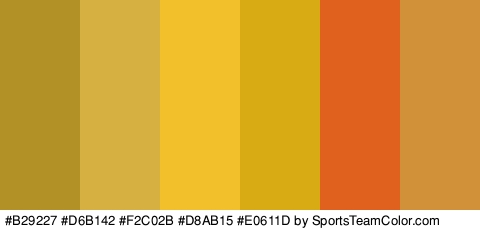 #B29227 #D6B142 #F2C02B #D8AB15 #E0611D #D19138 Colors