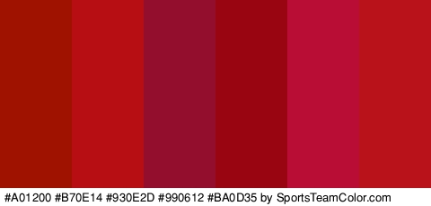 #A01200 #B70E14 #930E2D #990612 #BA0D35 #BA121A Colors