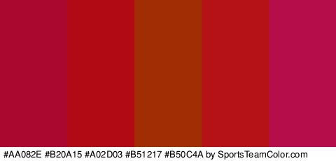 #AA082E #B20A15 #A02D03 #B51217 #B50C4A Colors